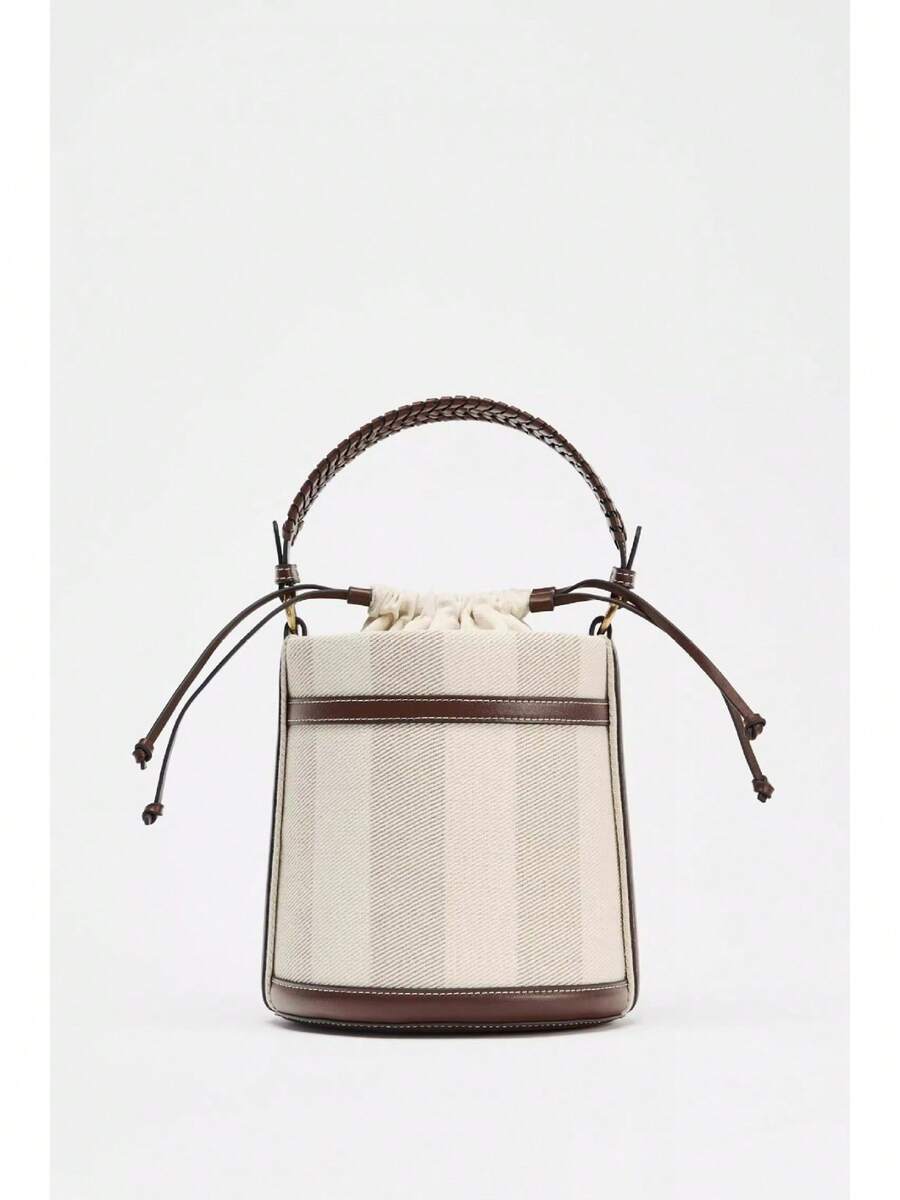 Brand Woven Bucket Bag For Women 2026 New Model Cylindrical Handbag With Double Handle Crossbody Shoulder Bag - Light Beige - View 1