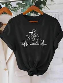 Summer Top  Mom's Gift  Women's Short-Sleeve Round-Neck T-Shirt - Casual Spring/Summer Top, Suitable For Gym, Training, And Daily Wear - Loose-Fi - 黑色 - 查看 8
