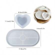 2 piezas Juego de moldes de arcilla DIY - Bandeja ovalada y plato con forma de corazón, adecuado para hacer resina, yeso, velas, portavelas, accesorios de decoración del hogar - Bandeja ovalada + plato en forma de corazón - Ver 2