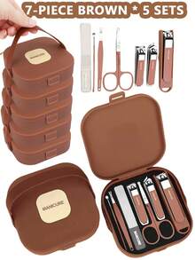 Set de cortaúñas marrón, paquete a granel, set de cortaúñas y lima de acero inoxidable, herramientas de cuidado de manos, kit de viaje portátil, regalo creativo - Multicolor - Ver 16