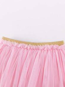 Bộ 2 món gồm váy ngắn tay cổ tròn bằng vải voan và áo thun dệt kim họa tiết ballet cho bé gái, thích hợp cho tiệc tùng và làm quà tặng. - Hồng - Xem 8