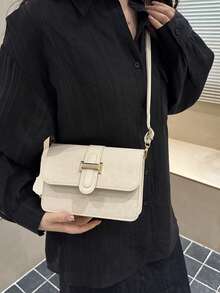 1 buah Tas Persegi Mini Motif Leopard dengan Dekorasi Gesper Logam, Tali Bahu PU Mirip Suede yang Dapat Diatur, Tas Selempang Wanita dengan Penutup untuk Penggunaan Sehari-hari & Jalan-jalan - Krem - View 4