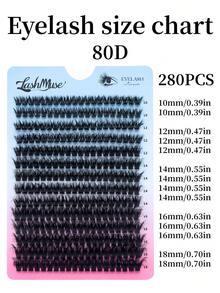 280片/包 80D 超浓密假睫毛，10-18mm 混合长度，可自由组合，DD 卷度，0.07mm 粗细，自然浓密蓬松，打造 3D 闪亮迷人双眸，欧美猫眼造型，柔软舒适，DIY 轻松佩戴，适合新手，可重复使用，适用于日常妆容、节日派对、舞台妆等场合。 - DD - 查看 5