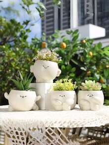 1pc Mood Flower Pot, Cute Resin Planter Suitable For Indoor Plants, Interesting Flower Pot With Drainage Hole, Great For Home Decor, Bedroom, Office, Student Use, Storage, Wedding Decoration, Jewelry Box, Party Decor, Best Gift Choice - Multiple Styles - View 9