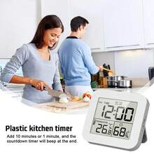 1 chiếc đồng hồ báo thức, có đèn nền cảm ứng phía trên và nút ngủ có đèn nền, hiển thị giờ, ngày, thứ, và chức năng báo thức kép, hiển thị nhiệt độ trong nhà và chức năng ngủ, thích hợp cho phòng ngủ và nhà bếp. - 1PC - Xem 5