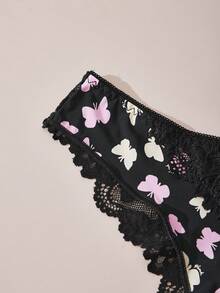 1pc Women's Lace Patchwork Butterfly Print Fashionable Minimalist Comfortable Thong Panty - Multicolor - View 4