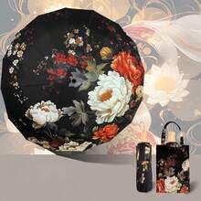 Vintage Floral Aluminum Alloy Frame Colorful Coating UV Protection Folding Umbrella, Outdoor Universal Travel Essential - Chinese Retro Floral 24-rib - View 1
