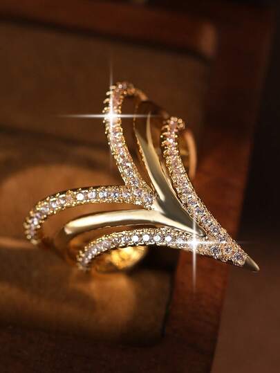 1 pezzo Anello di lusso e creativo con grande triangolo e zirconia cubica scintillante, anello regolabile a più strati, adatto per matrimoni, fidanzamenti, banchetti, gioielli, regalo di San Valentino, per la madre, festa della mamma