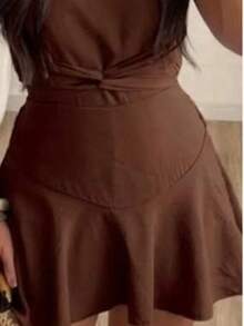 Women's Short Dress With Tailored Shorts | Muscle Shoulder | High Quality - 鏽棕色 - 查看 2