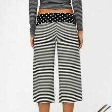 Women's Solid Fold-Over Waist Capri Pants, Casual Low Rise Wide Leg Cropped Trousers - 彩色 - 查看 2