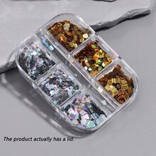 Holographic Gold Silvery 3D Nail Sequins In A Rectangular Shape, Laser Square Glitter Flakes Are Perfect For Adding Sparkle To Acrylic Nail Designs For Both Men And Women - Multicolor - View 7