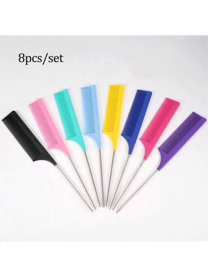 4/8 pezzi Set Pettine a coda di ratto, Pettine per settorializzazione della colorazione dei capelli, Pettine a coda di ratto con gancio, Pettine per settorializzazione, 1 pezzo Pettine per tintura dei capelli in fibra di carbonio e plastica, Pettine per tintura dei capelli in acciaio inossidabile a coda di ratto, Pettine per illuminazione, Pettine per settorializzazione e volumizzazione