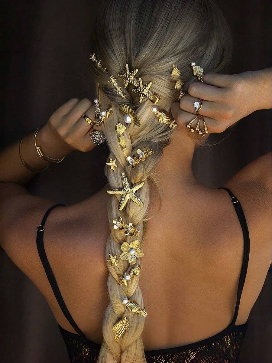 DIY Unique Star & Flower Hair Clips, Suitable For Daily Wear, Banquet, Party, Wedding, Gift - Gold - View 1