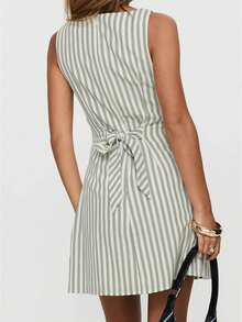 Women's Striped Bodycon Mini Dress Y2K Summer Crew Neck Sleeveless A-Line Sundress Lace Up Beach Vacation Tank Going Out Dresses - màu xanh lá - Xem 5