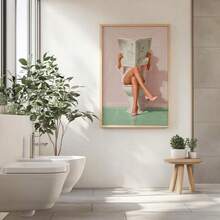 1pc A Retro Poster Featuring A Woman Reading A Newspaper In High Heels, An Oil Painting With A Vintage Aesthetic, Perfect For Bathroom Decoration, Ideal As A Housewarming Gift,Living Room Decor - A - View 7