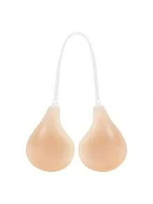 1/2Pcs Nude Reusable Silicone Adhesive Bra With Detachable Clear Straps, Strong Sticky Invisible Bra For Casual & Formal Wear - Apricot - View 15