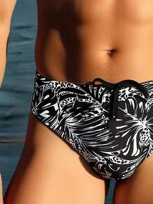 Mercer Haus Men's Outdoor Sports Latest Style Triangle Swimming Trunks, Casual Holiday Beach - Black - View 5