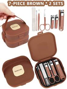 Set de cortaúñas marrón, paquete a granel, set de cortaúñas y lima de acero inoxidable, herramientas de cuidado de manos, kit de viaje portátil, regalo creativo - Multicolor - Ver 14