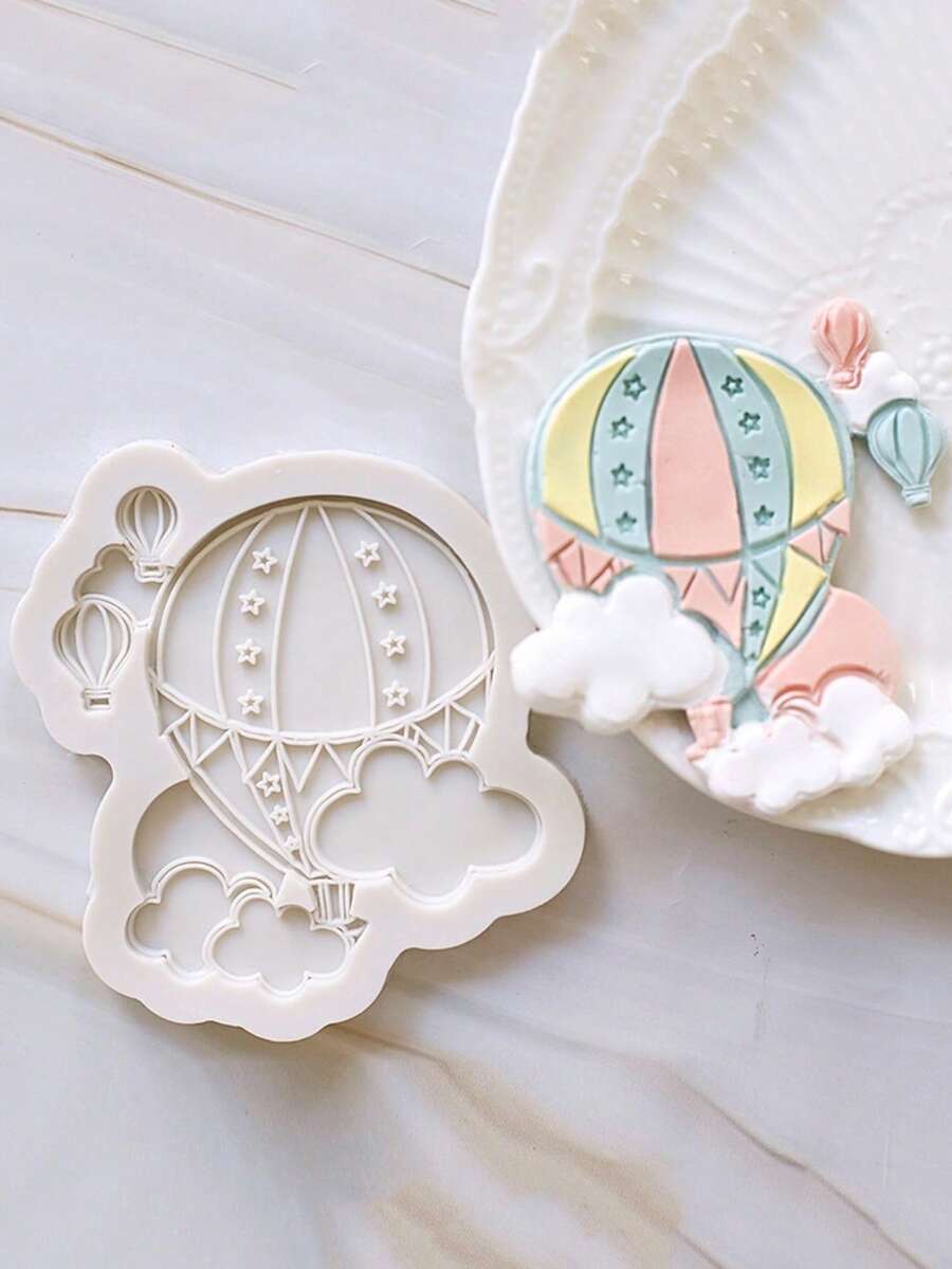1pc Hot Air Balloon Silicone Fondant Mold, Cloud Balloon Cake Decor, Chocolate Baking Mold, For Cupcake Decoration, Polymer Clay, Suitable For Baby Birthday Party