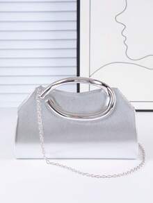 1 pieza Bolso de mano de cuero plateado elegante para mujer, bolso de embrague de terciopelo de lujo para la noche, adecuado para vestidos formales, bodas, fiestas de cumpleaños y graduaciones - Plateado - Ver 5