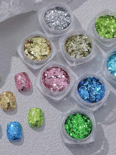 Bột nhũ lấp lánh 3D nhiều màu sắc, kim tuyến, phụ kiện trang trí móng tay, 1 lọ, phụ kiện làm móng DIY kiểu Hàn Quốc.