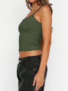 Vaiaye 女士时尚内衣风上衣，春夏条纹印花圆领修身休闲度假性感吊带背心，适合海滩度假和日常休闲穿着。 - 軍綠色 - 查看 7