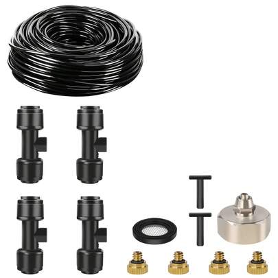 Misting Cooling System, 32.8FT (10M) Misting Line + 4 Brass Mist Nozzles + Brass Adapter(3/4") Outdoor Mister For Patio Garden Greenhouse Fan Porch Deck Umbrella Trampoline And Waterpark
