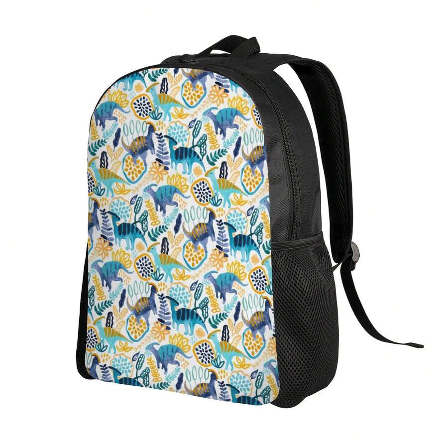 Gouache Parasaurolophus Casual Backpack Featuring A Single Main Section, Perfect For School, Leisurely Strolls, Or Everyday Tasks - 黑色 - 查看 1