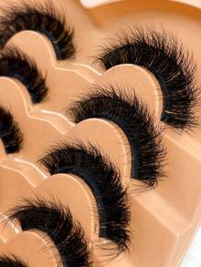 7对/包 自然蓬松仿貂毛假睫毛，迷人凌乱毛绒假睫毛，8D纤长浓密持久假睫毛条，狐狸眼提拉妆效，整条假睫毛，睫毛嫁接 - 黑色 - 查看 4
