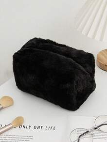 1 pieza Bolsa de cosméticos de peluche linda, organizador de viaje suave y esponjoso, moda minimalista portátil, diseño de gran capacidad, regalo ideal para mujeres, también adecuado para decoración del hogar, almacenamiento de maquillaje, tocador - Multicolor - Ver 16