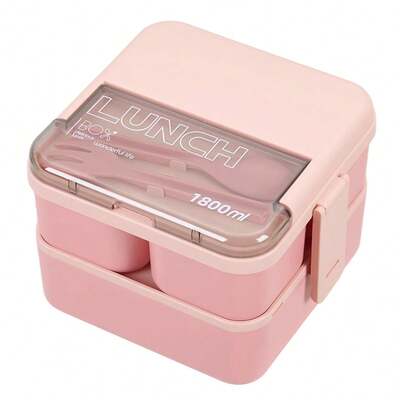 LIVINGANDHOME 1.1L/1.8L Two-Tier Lunch Box With Fork And Spoon ,Portable Snack Boxes Food Containers