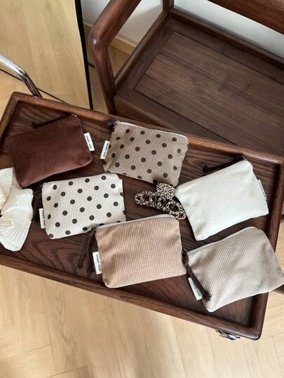 1pc Camel Corduroy Polka Dot Cute Mini Card Holder, Earphone Case, Lipstick Pouch, Large Capacity, Ideal Gift For Christmas, Halloween, Singles' Day, Summer/Winter Vacation, New Year, Valentine's Day, Thanksgiving, Spring Festival, Adult's Day, Father's Day, Mother's Day, Easter Make Up Bag Toiletry Bag Cosmetic Bag Makeup Pouch Wash Bag Makeup Storage Durable Mothers Day Gift Holiday Essentials Mother Gifts