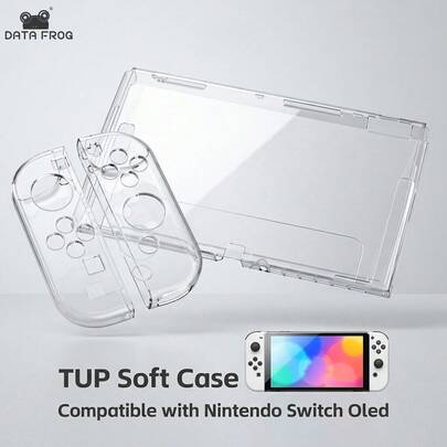  Data Frog TPU 软透明壳保护套，透明边框保护壳，适用于 Switch OLED 游戏机配件