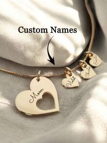 1 chiếc vòng cổ hình trái tim khắc tên mẹ theo yêu cầu, vòng cổ mặt dây chuyền hình trái tim bằng thép không gỉ khắc tên cá nhân hóa, trang sức thép không gỉ, vòng cổ mặt dây chuyền hình trái tim khắc nhiều tên theo yêu cầu, vòng cổ dành cho nữ, trang sức mùa hè, quà tặng Ngày của Mẹ, Ngày Valentine, sinh nhật, kỷ niệm, tốt nghiệp, quà tặng gia đình. - Vàng - Xem 2