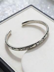 1pc Vintage Boho Style Cute Fish Carving Design Open Bangle Bracelet, Creative Ocean Themed Jewelry Gift Suitable For Women's Casual, Holiday, Travel Wear - Silver - View 6