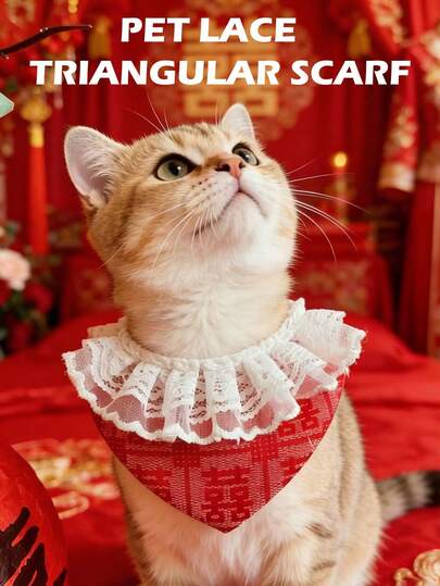 Pet Lace Triangular Scarf, Cat Bib, Dog Bow Tie, Pet Scarf/Bib, Snap Button Design, Suitable For Small And Medium-Sized Dogs, Pet Supplies, Easy To Wear, Breathable And Soft, Holiday Gift, Suitable For Everyday Wear, Weddings, Birthday Photos, Parties And Other Occasions, The Ideal Gift For Pet Owners During The Wedding Season.