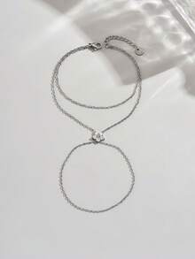 LIEBEIRIS 1 chiếc nhẫn/vòng tay bằng thép không gỉ mạ vàng 18K, thiết kế hoa hai lớp tinh tế đính đá Zirconia, thích hợp cho nữ giới đeo hàng ngày và làm quà tặng. - Bạc - Xem 4