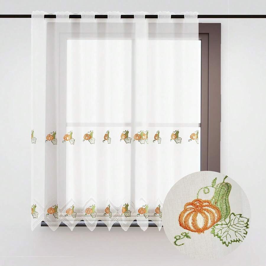 U HOME - Cortina Cocina, Visillo Cocina con bordados transparente - Curcubita - Ver 1