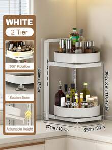 Rotating Spice Rack Organizer For Cabinet, Seasoning Organizer With Suction Bottom, Spice Turntable Shelves, Compact And Versatile, Can Organizer For Pantry, Metal Spice Storage Rack Organizer For Kitchen Countertop, Refrigerator Top, Black / Grey / White - trắng - Xem 13