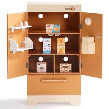 Robotime Wooden Caramel-Colored Refrigerator-A Pretend Kitchen Toy For Kids Aged 3 And Up, Featuring An Ice Maker, Adjustable Knob, And Realistic Food - Orange - View 11