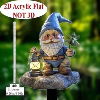 2D plat, 1 pièce, 2D plat, piquet de sol de jardin de lutin fantaisiste en acrylique, décoration extérieure résistante aux intempéries - idéal pour les jardinières, les pelouses, les cours, cadeau de pendaison de crémaillère, 2D plat, convient pour 11 occasions