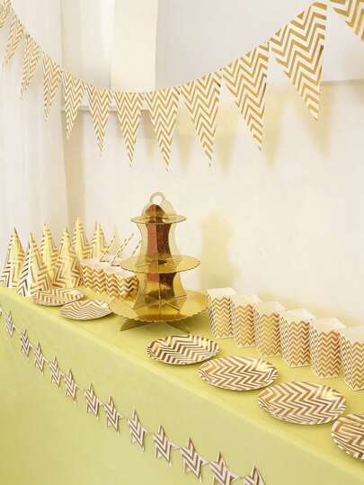 Elegant 3-Tier Gold Paper Cupcake Stand, Food- Dessert Tower. Ideal For Birthdays, Weddings, Holiday Celebrations And Family Gatherings.
