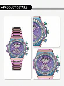 Guess Đồng hồ nữ thời trang chạy bằng pin thạch anh, vỏ thép không gỉ cầu vồng, mặt số đa chức năng cắt tia nắng cầu vồng, dây đeo thép không gỉ đánh bóng cầu vồng, thiết kế kim chỉ giờ, món quà kỷ niệm/sinh nhật lý tưởng. - Nhiều màu - Xem 7