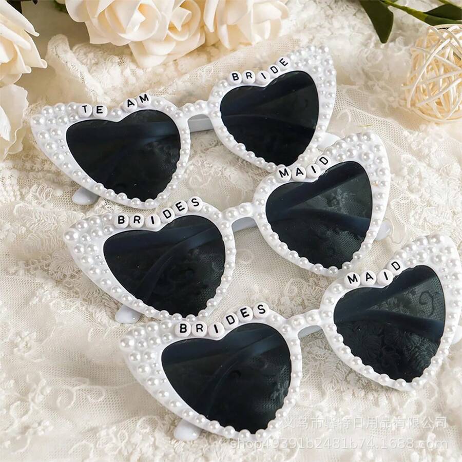 Popular Bride And Groom Just Married White Pearl Letter Wedding Party Glasses - White Pearl Heart - View 1