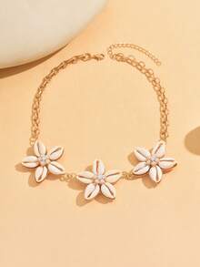 1pc Creative Bohemian Style Shell Flower Shaped Necklace, Suitable For Daily, Beach, Date, Party And Music Festival Wear - Multicolor - View 2