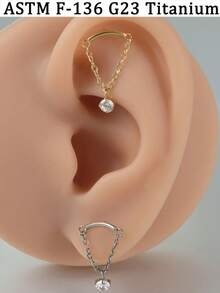 1 chiếc khuyên tai mặt dây chuyền thanh cong bằng titan G23, đính đá CZ Zirconia, đáy phẳng, ren trong, mạ vàng 18K, thích hợp cho xỏ khuyên sụn tai, vành tai, môi. - vàng titan - Xem 3