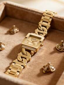 Đồng hồ nữ GUESS, dây đeo bản to màu vàng, mặt vuông đính đá, máy quartz, món quà Valentine thanh lịch GW0603L2 - Vàng - Xem 2