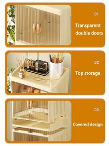 Multi-Functional Foldable Storage Box, Assembled Desktop Dual-Door Cosmetic Organizer Box, Large Capacity Waterproof Dustproof Plastic Storage Container, Suitable For Desktop, Bedroom, Bathroom, Jewelry, Cosmetics, Home Decor, Bathroom Decor - Multicolor - View 10