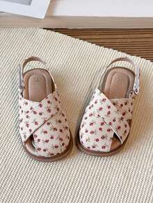 一双红色可爱时尚设计，底部带按摩垫，柔软防滑平底儿童凉鞋，幼儿学步鞋，适合春、夏、秋、冬四季穿着。 - 紅色 - 查看 5
