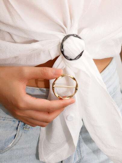 Fashion Gold & Silver Scarf Clips, Metal Clothing Corner Knot Clips,Versatile Alloy Buckle Set-Round Shirt Clip Buckle Ring For Women, Fashionable Metal Round Collar Clips For Women Blouses And Dresses, Scarf & Shawl Decorative Clips, Perfect Clothing Accessory,Alloy Waist Cinch Tightener For Blouses,Adjust Shirt Length